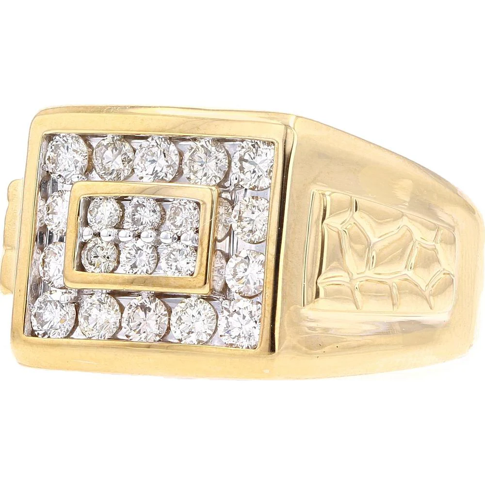 10K Yellow Gold 1.00 Carat Total Diamond Gents Ring with Round Diamond Cluster Design - Image 2