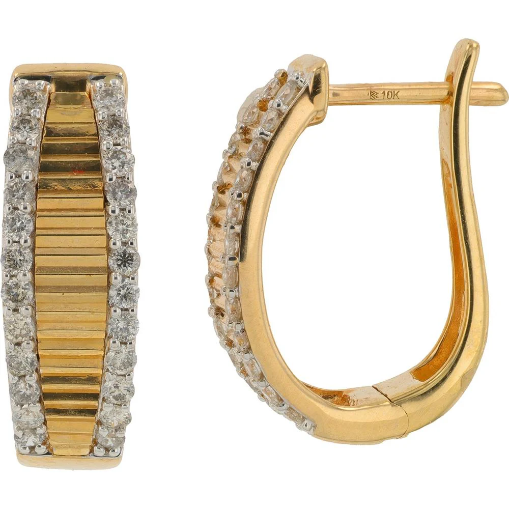 10K Yellow Gold 1/2 Carat Diamond Huggie Hoop Earrings - 0.50 Carat Total Diamond Weight