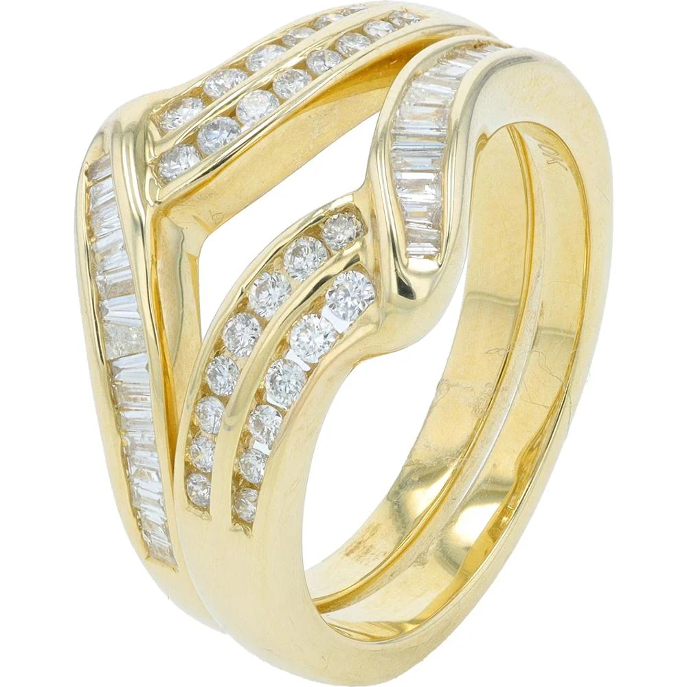 10K Yellow Gold 1/2 Carat Diamond Wrap Set with Round and Baguette Diamonds