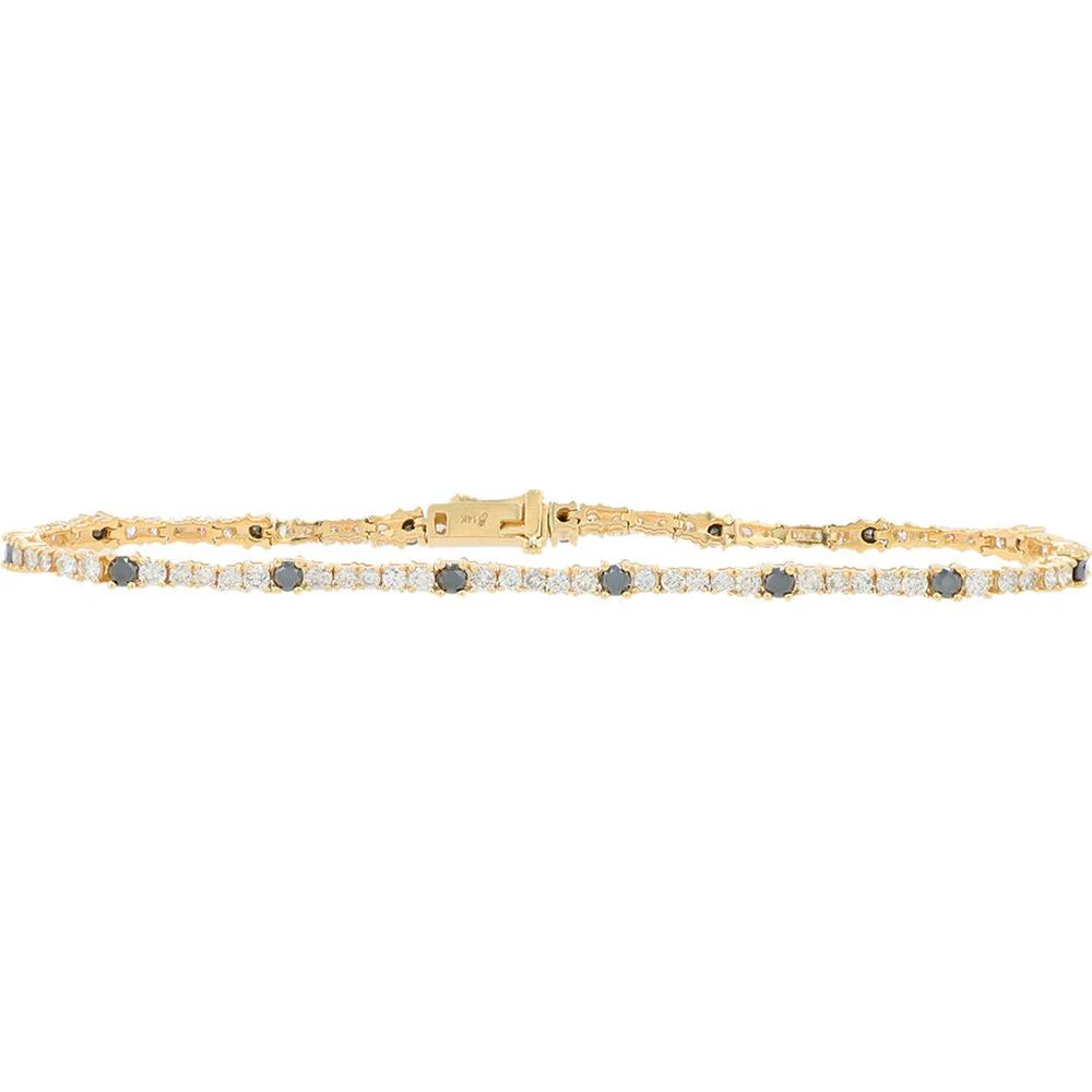 10K Yellow Gold 2.50 Carat Diamond Tennis Bracelet with Black Diamonds