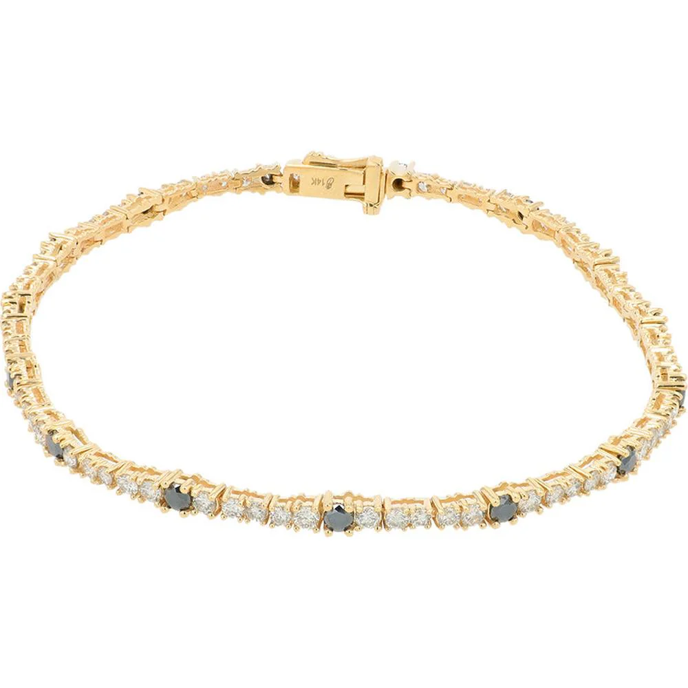 10K Yellow Gold 2.50 Carat Diamond Tennis Bracelet with Black Diamonds - Image 2