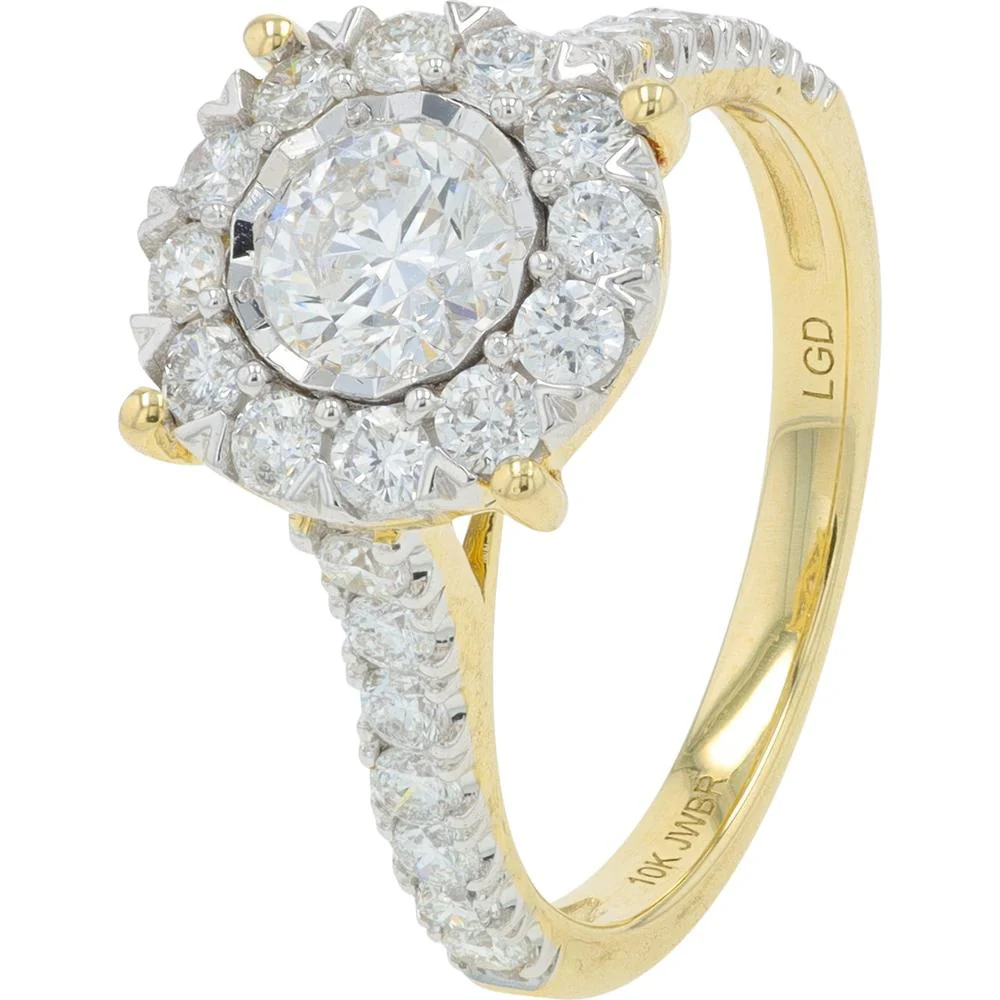 10K Yellow Gold 2 Carat Center Lab Grown Diamond Bridal Set with Halo and Pavé Diamond Band - Image 3
