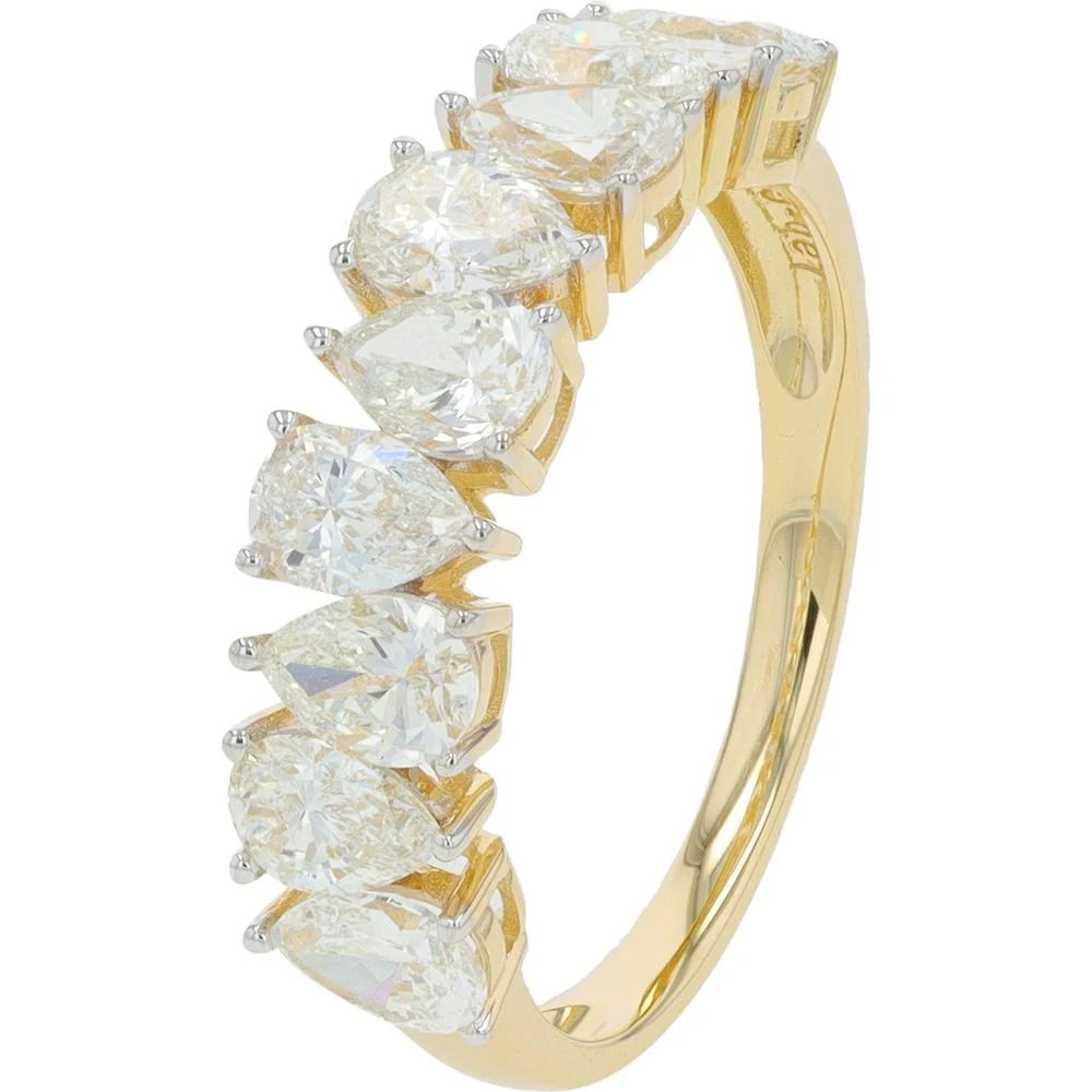 10K Yellow Gold 2 Carat Lab Grown Diamond Eternity Band with Prong Set Pear Shaped Diamonds