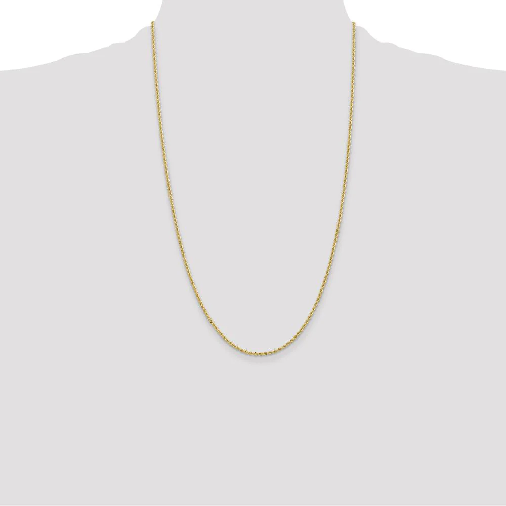 10K Yellow Gold 26" 2mm Rope Chain Necklace with Polished Finish by Oro Pregiato - Image 4