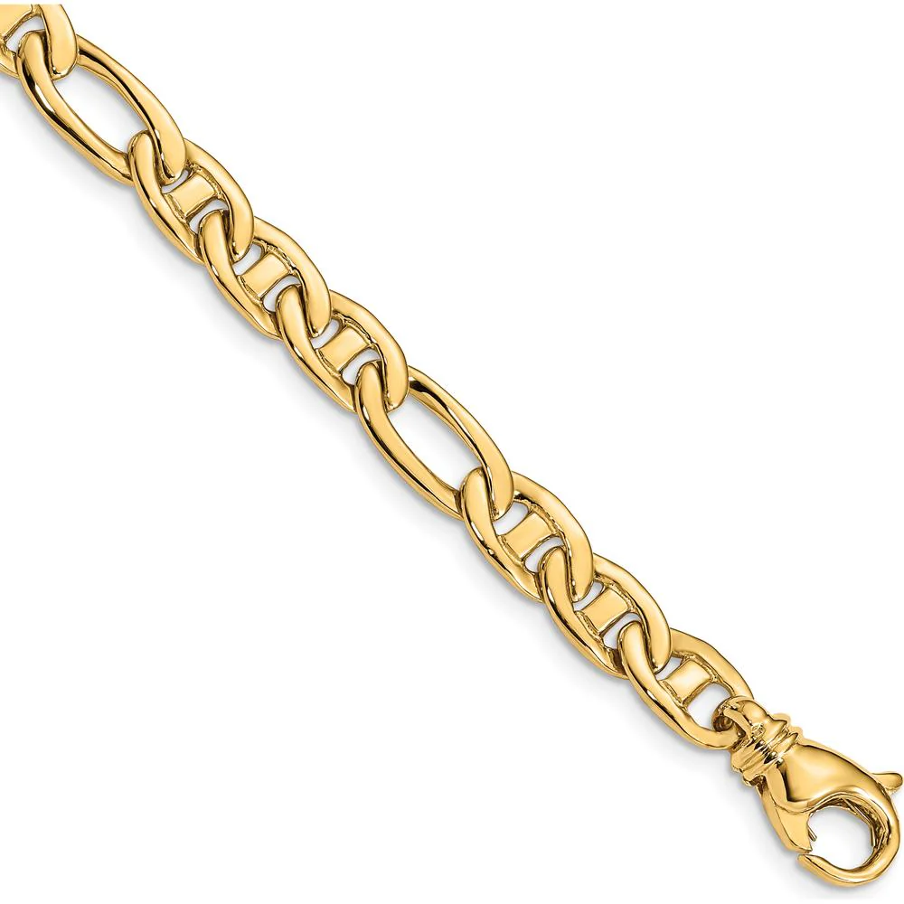 10K Yellow Gold 6.5mm Solid Hand-Polished Anchor Chain Bracelet - 8.25in Length by Oro Pregiato