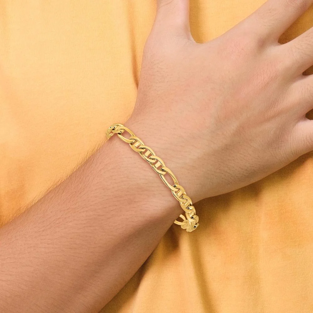 10K Yellow Gold 6.5mm Solid Hand-Polished Anchor Chain Bracelet - 8.25in Length by Oro Pregiato - Image 3