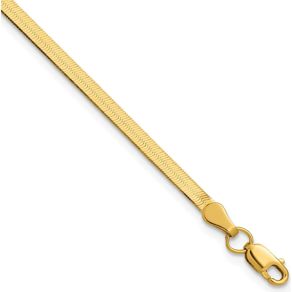 10K Yellow Gold 7" 2.5mm Polished Herringbone Chain Bracelet by Oro Pregiato