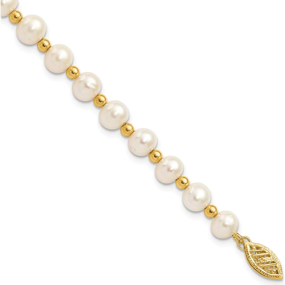 10K Yellow Gold 7" Freshwater Cultured Pearl Beaded Bracelet with Near Round Pearls - 6-7mm by Oro Pregiato
