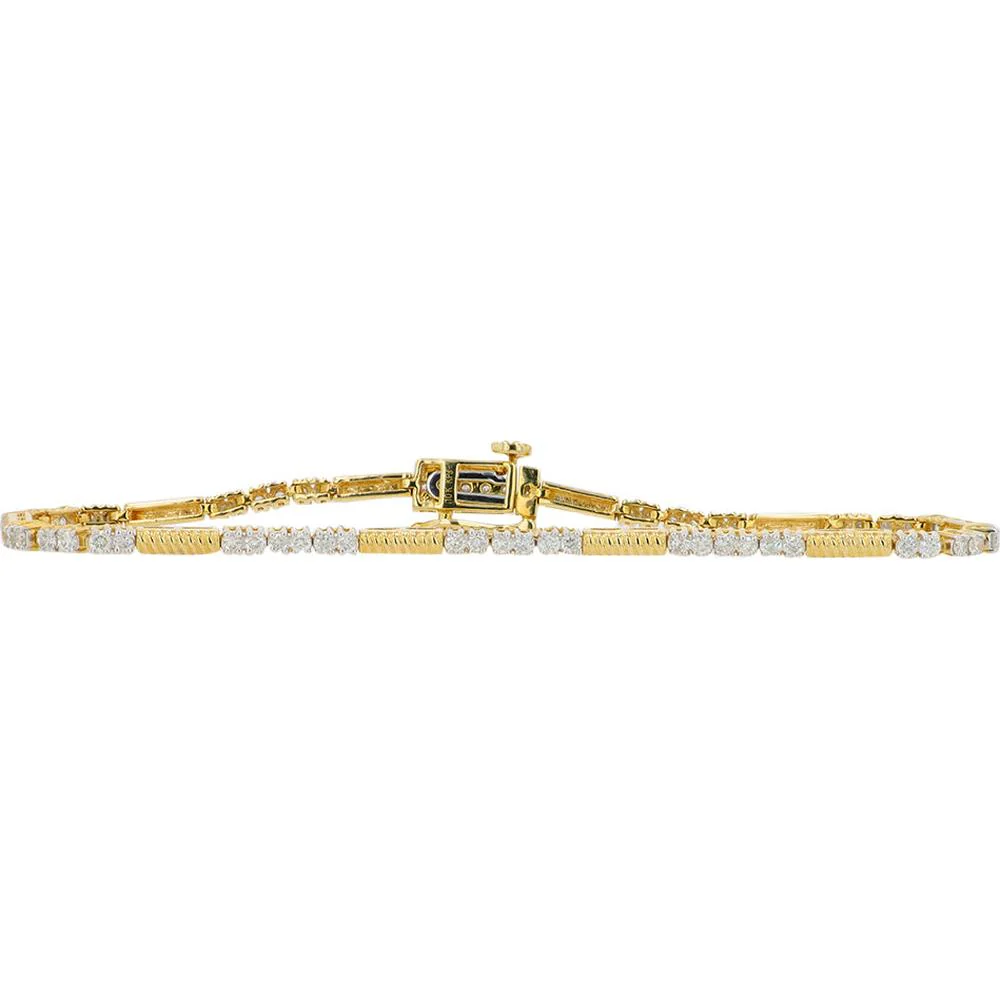 10K Yellow Gold 7 - Inch Tennis Bracelet with 1.00 Carat Round Diamonds - Classic Milgrain Detail