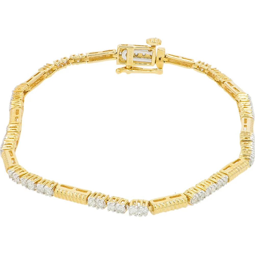 10K Yellow Gold 7 - Inch Tennis Bracelet with 1.00 Carat Round Diamonds - Classic Milgrain Detail - Image 2