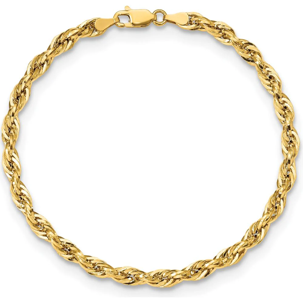 10K Yellow Gold 7" Rope Chain Bracelet - 4.25mm Width by Oro Pregiato - Image 4