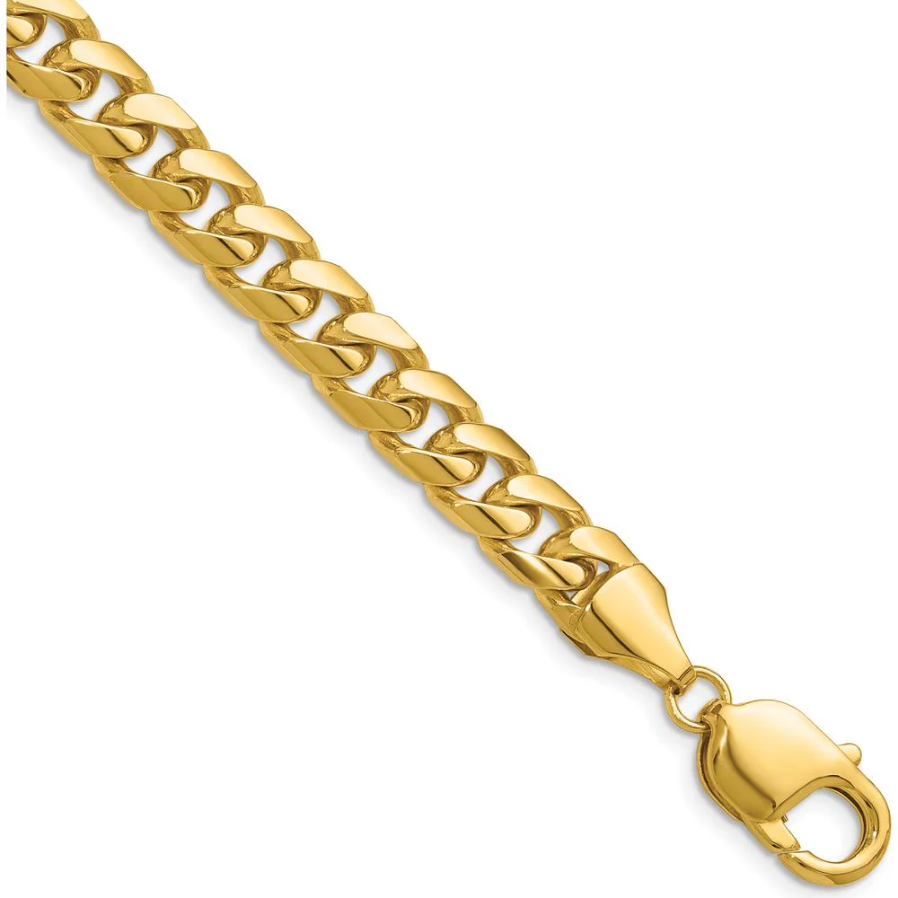 10K Yellow Gold 8.0mm Solid Miami Cuban Chain Bracelet - 8.5in Length by Oro Pregiato