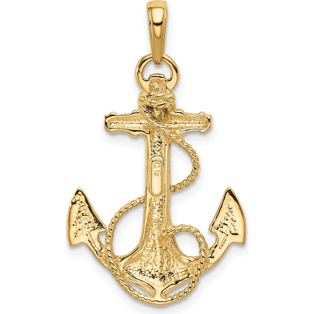 10K Yellow Gold Anchor with Rope Pendant - 33mm Length by Oro Pregiato - Image 3