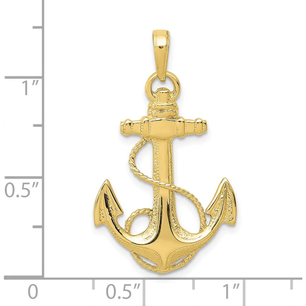 10K Yellow Gold Anchor with Rope Pendant - 33mm Length by Oro Pregiato - Image 4