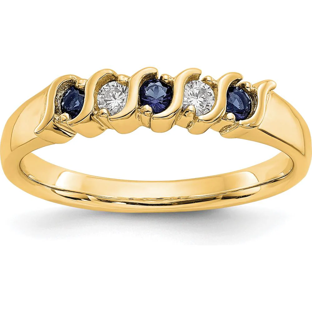 10K Yellow Gold Band with Alternating Round Natural Diamonds and Sapphires - 0.09 Carat Total Gemstone Weight - Size 7 by Monteluci Fine Jewelry