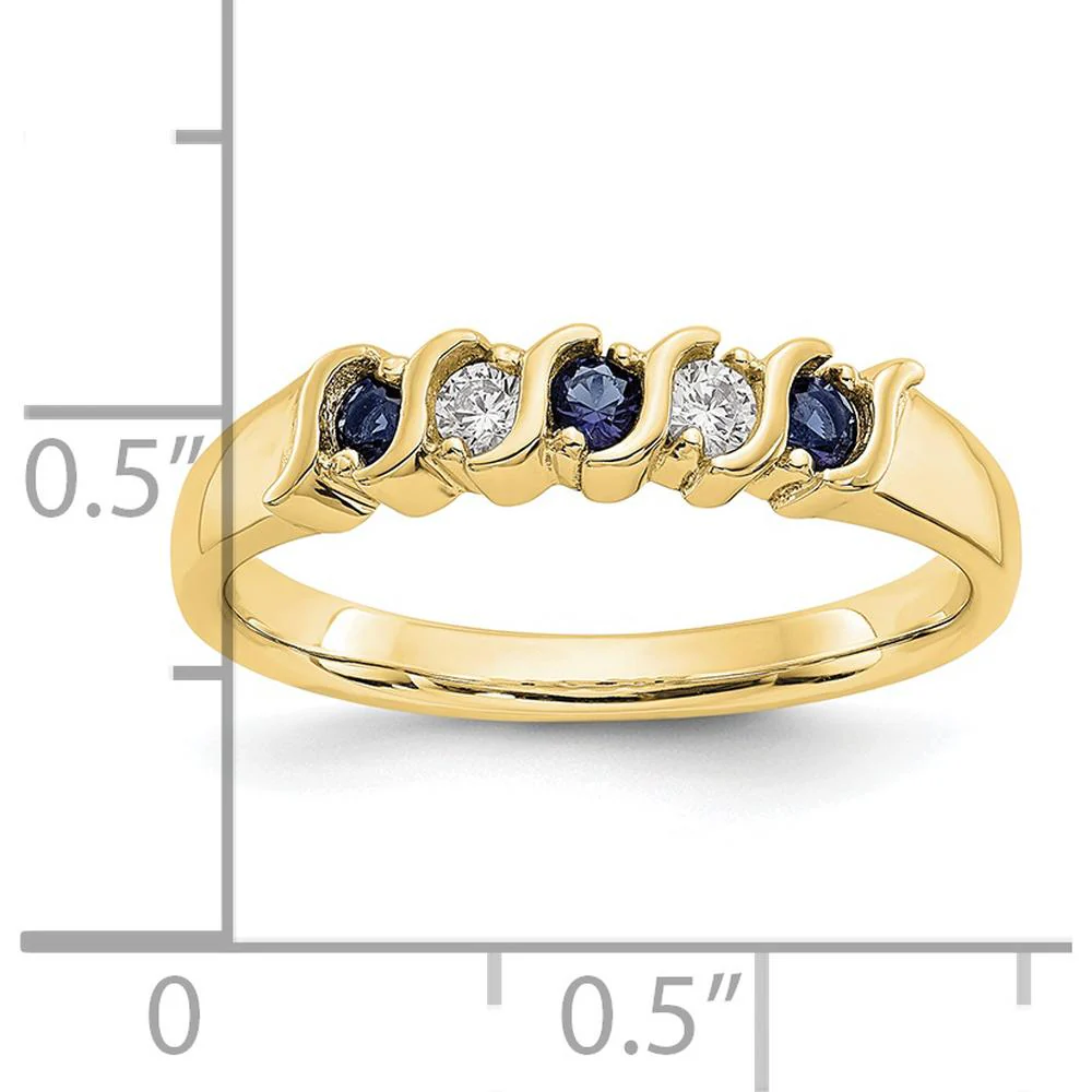 10K Yellow Gold Band with Alternating Round Natural Diamonds and Sapphires - 0.09 Carat Total Gemstone Weight - Size 7 by Monteluci Fine Jewelry - Image 2