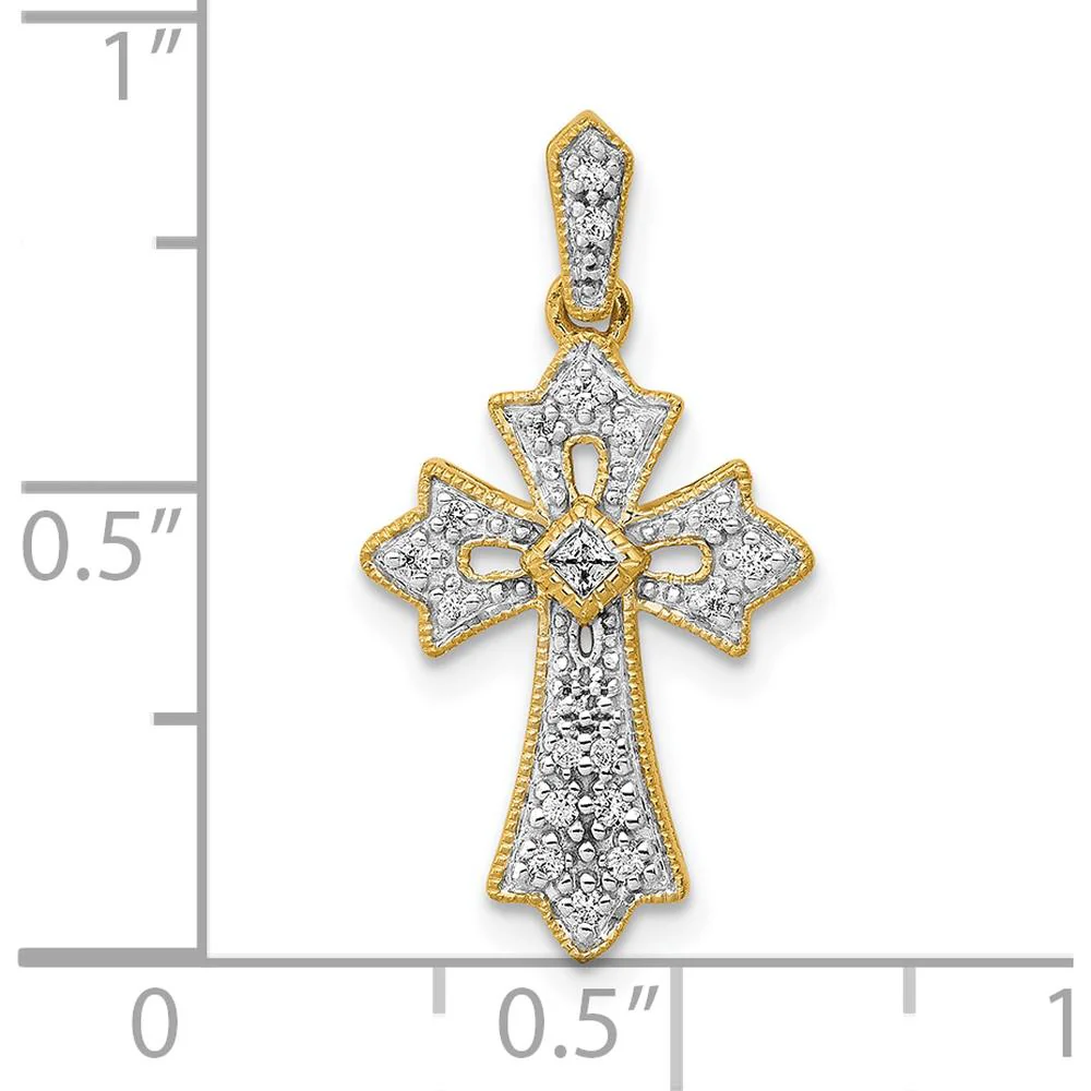 10K Yellow Gold Cross Pendant with Round and Princess Illusion Diamonds - 0.10 Carat Total Diamond Weight by Oro Pregiato - Image 4