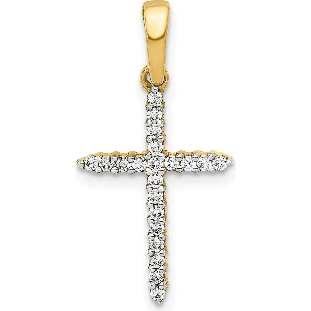 10K Yellow Gold Cross Pendant with Round Diamonds - 1/6 Carat Total Diamond Weight by Oro Pregiato