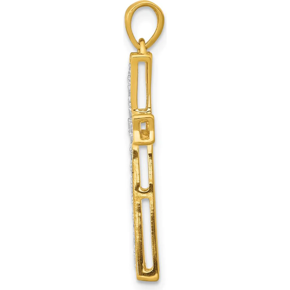 10K Yellow Gold Cross Pendant with Round Prong-Set Diamonds - 0.20 Carat Total Diamond Weight by Oro Pregiato - Image 2
