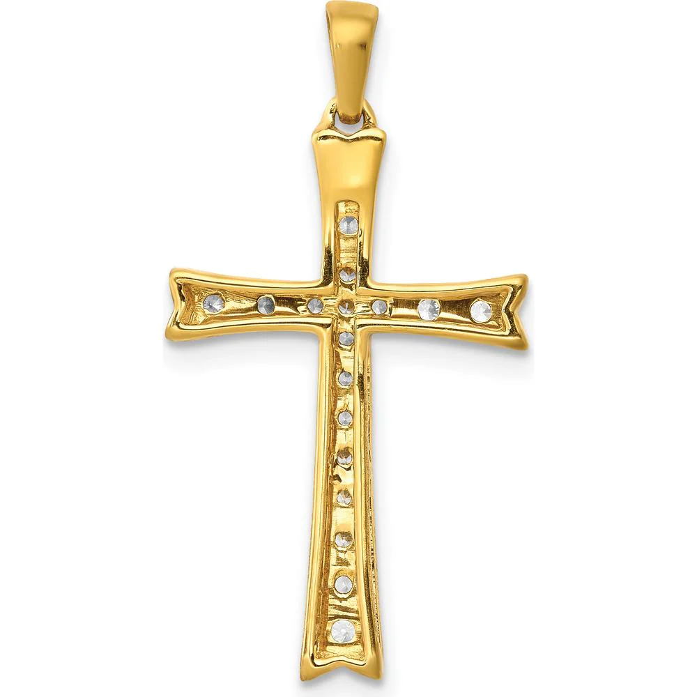 10K Yellow Gold Cross Pendant with Round Prong-Set Diamonds - 0.20 Carat Total Diamond Weight by Oro Pregiato - Image 3