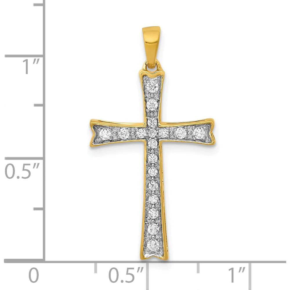 10K Yellow Gold Cross Pendant with Round Prong-Set Diamonds - 0.20 Carat Total Diamond Weight by Oro Pregiato - Image 4