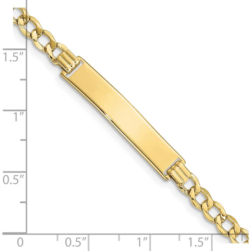 10K Yellow Gold Curb Link ID Bracelet with Engravable Plate - 7 inch by Oro Pregiato - Image 3