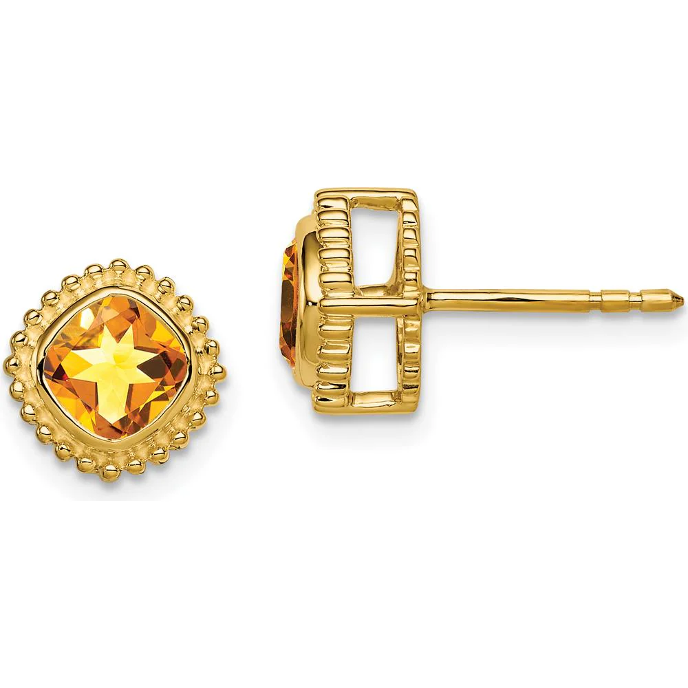 10K Yellow Gold Cushion Citrine Button Earrings - 1.0 Carat Total Gem Weight by Monteluci Fine Jewelry