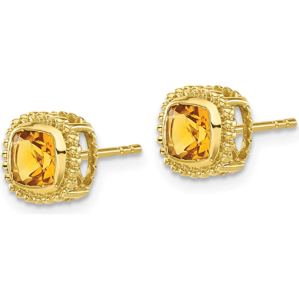 10K Yellow Gold Cushion Citrine Button Earrings - 1.0 Carat Total Gem Weight by Monteluci Fine Jewelry - Image 2