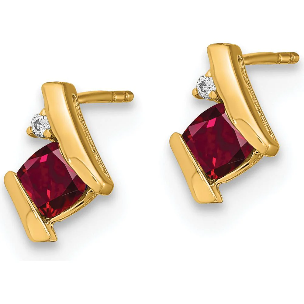 10K Yellow Gold Cushion Cut Ruby and Diamond Earrings - 0.323 Carat Total Ruby Weight by Oro Pregiato - Image 2