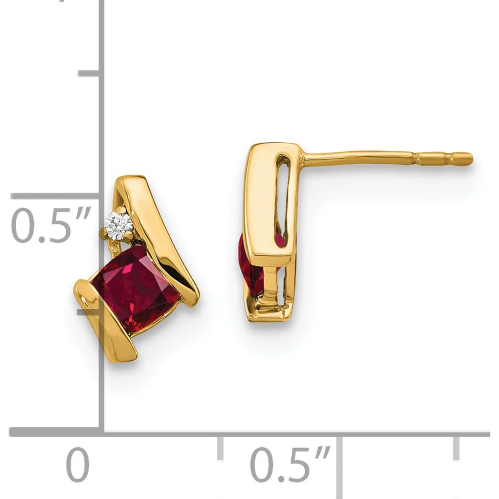 10K Yellow Gold Cushion Cut Ruby and Diamond Earrings - 0.323 Carat Total Ruby Weight by Oro Pregiato - Image 4