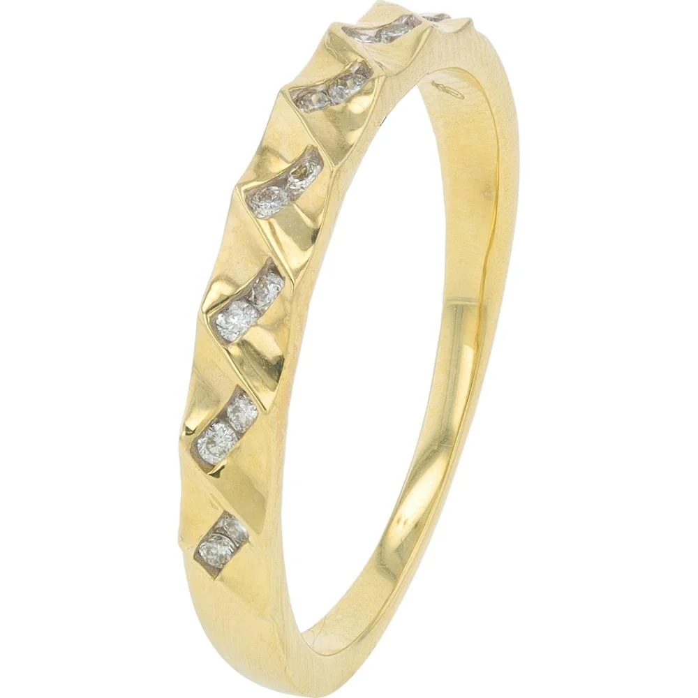 10K Yellow Gold Diamond Band with 0.10 Carat Zigzag Set Round Diamonds