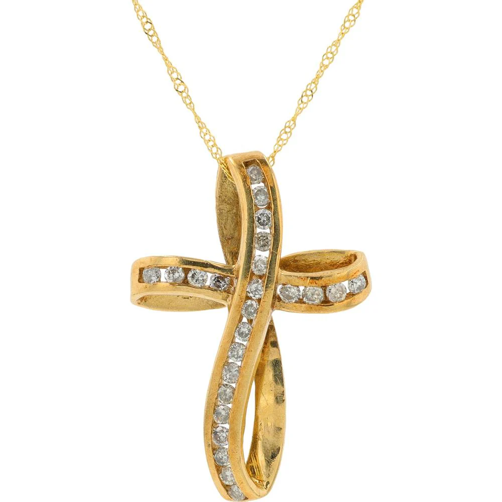 10K Yellow Gold Diamond Cross Pendant - 1/4 Carat Total Diamond Weight
