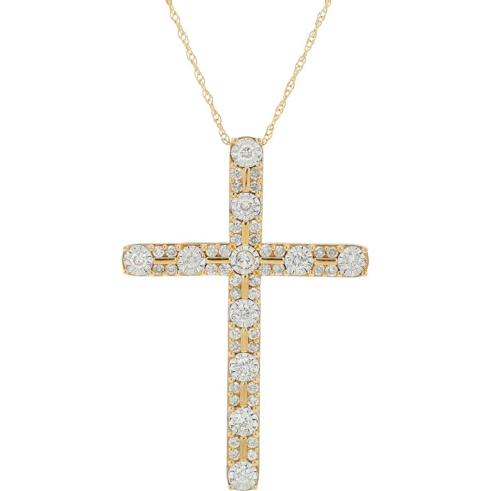 10K Yellow Gold Diamond Cross Pendant with Round Cut Diamonds - 0.50 Carat Total Diamond Weight