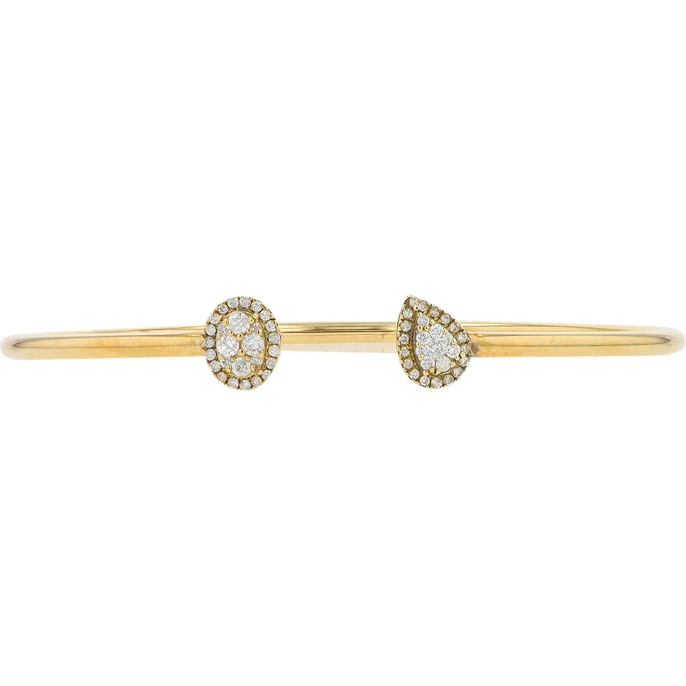 10K Yellow Gold Diamond Cuff Bangle with Milgrain Halo - 0.50 Carat Total Diamond Weight