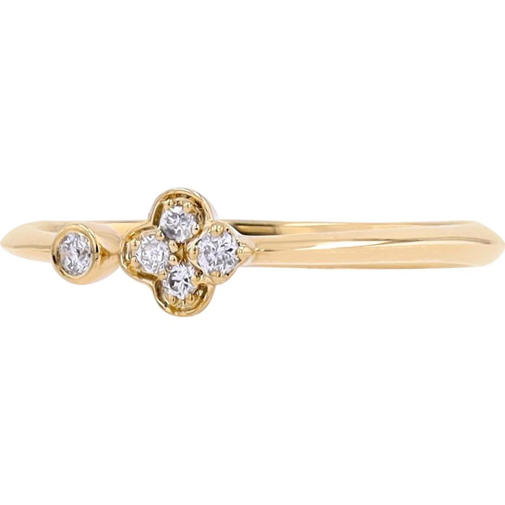 10K Yellow Gold Diamond Cuff Ring with 0.08 Carat Total Round Diamonds - Asymmetric Floral Design - Image 2