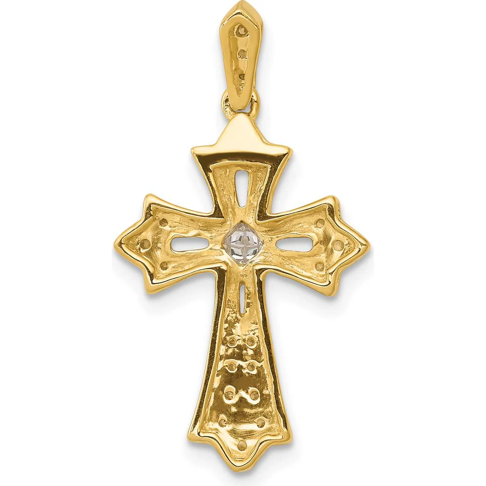 10K Yellow Gold Diamond Fleur de Lis Cross Pendant - 1/6 Carat Total Diamond Weight by Oro Pregiato - Image 3
