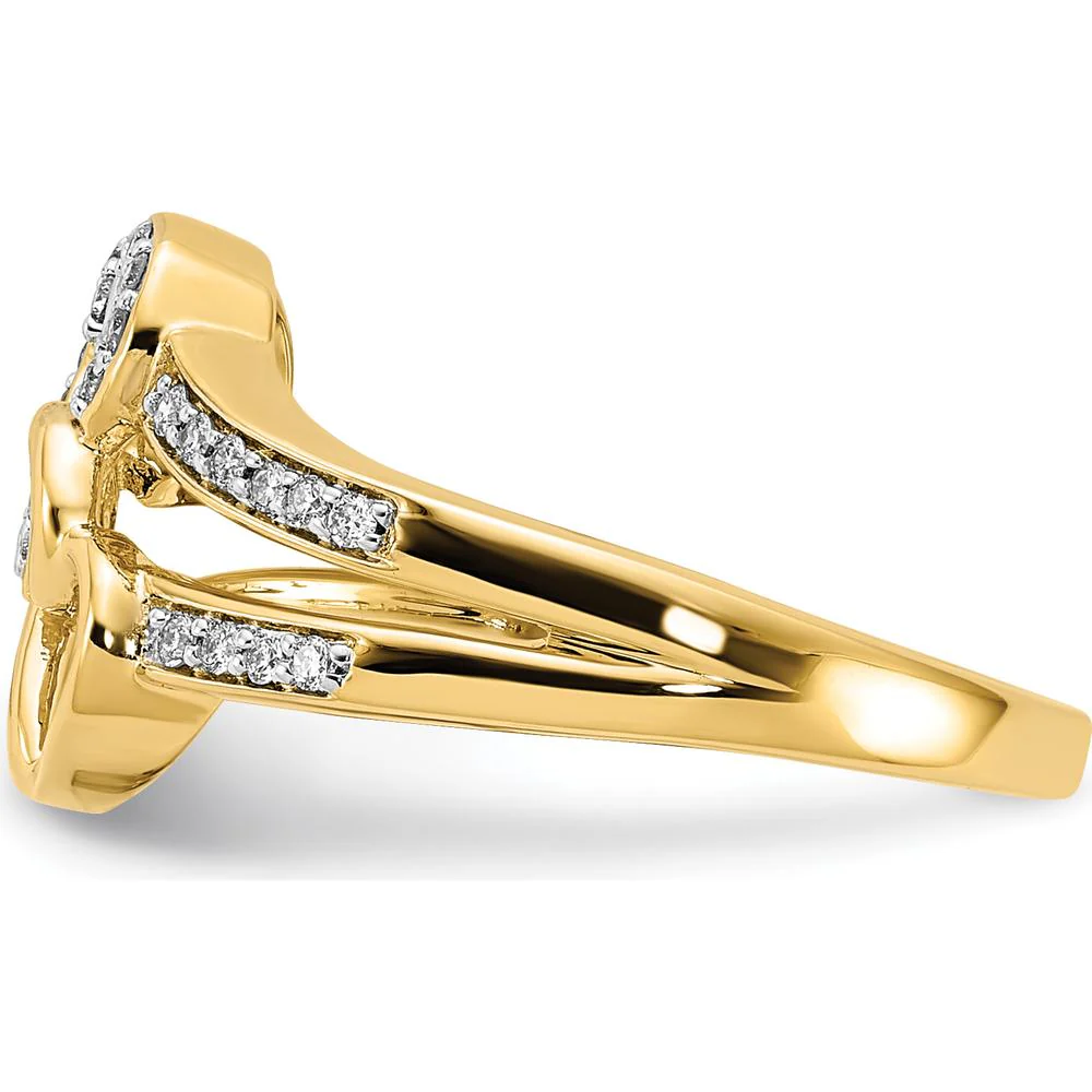 10K Yellow Gold Diamond Hearts Ring with Pave-Set Diamonds - Timeless Romantic Design - Size 6 by Oro Pregiato - Image 3