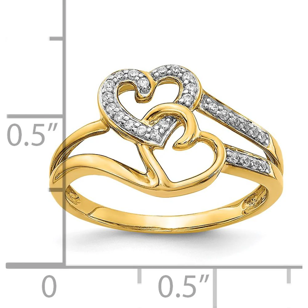 10K Yellow Gold Diamond Hearts Ring with Pave-Set Diamonds - Timeless Romantic Design - Size 6 by Oro Pregiato - Image 4