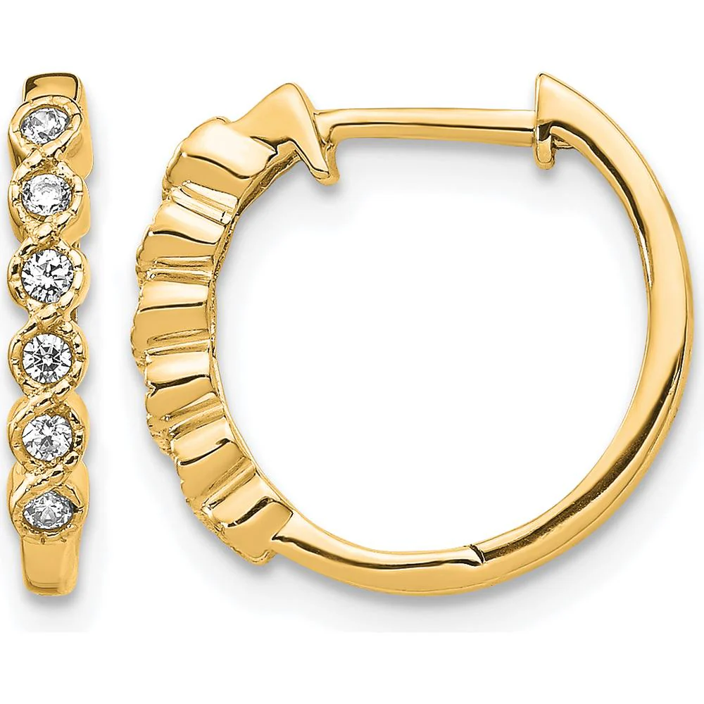 10K Yellow Gold Diamond Hinged Hoop Earrings - 0.10 Carat Total Diamond Weight by Oro Pregiato