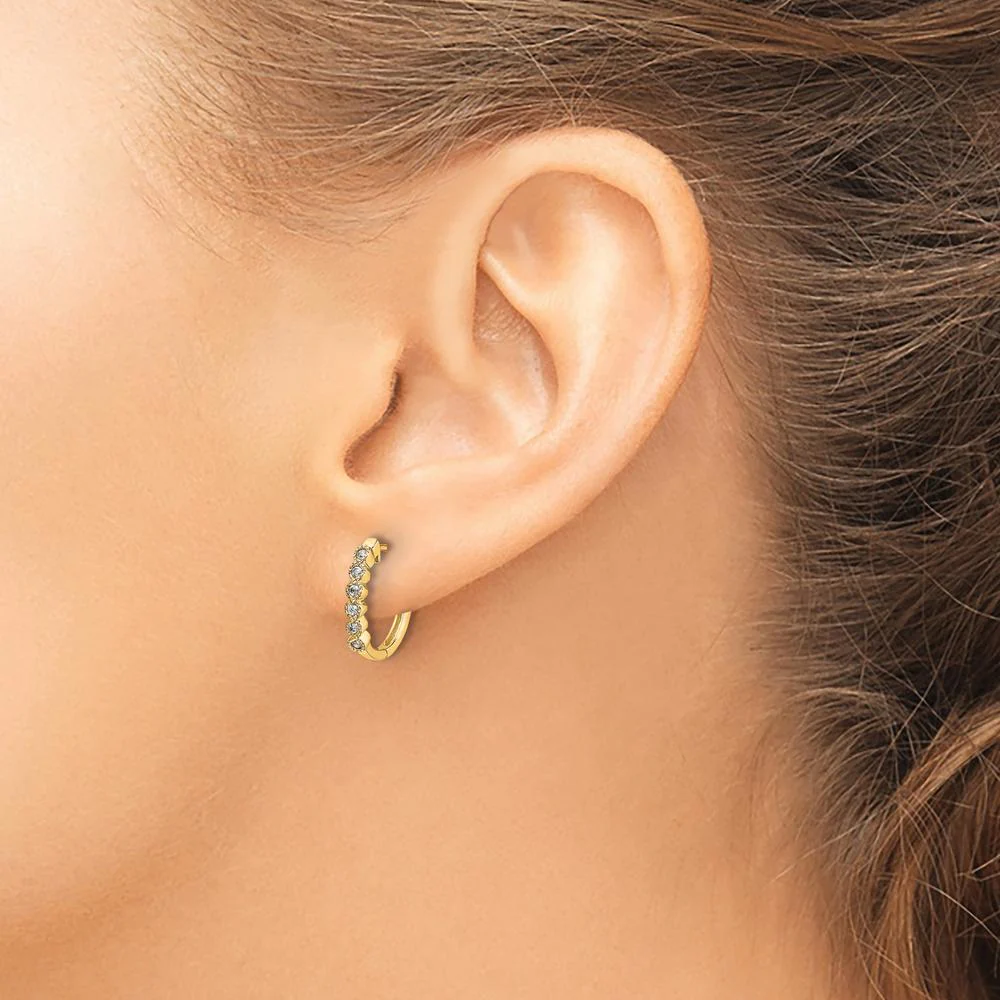 10K Yellow Gold Diamond Hinged Hoop Earrings - 0.10 Carat Total Diamond Weight by Oro Pregiato - Image 3