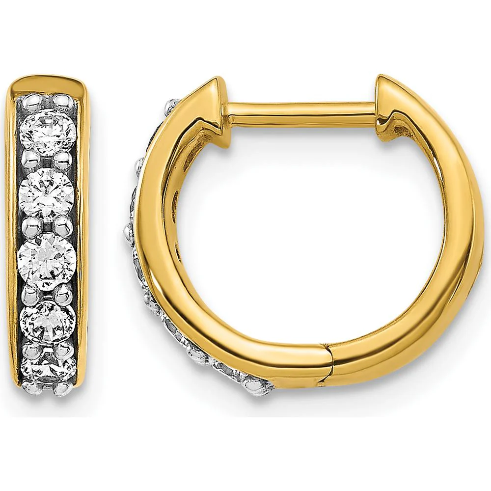 10K Yellow Gold Diamond Hinged Hoop Earrings with 1/2 Carat Total Diamond Weight by Oro Pregiato
