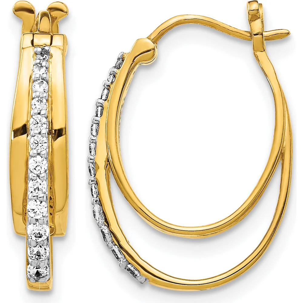 10K Yellow Gold Diamond Hoop Earrings with Round Diamonds - 0.30 Carat Total Diamond Weight by Oro Pregiato