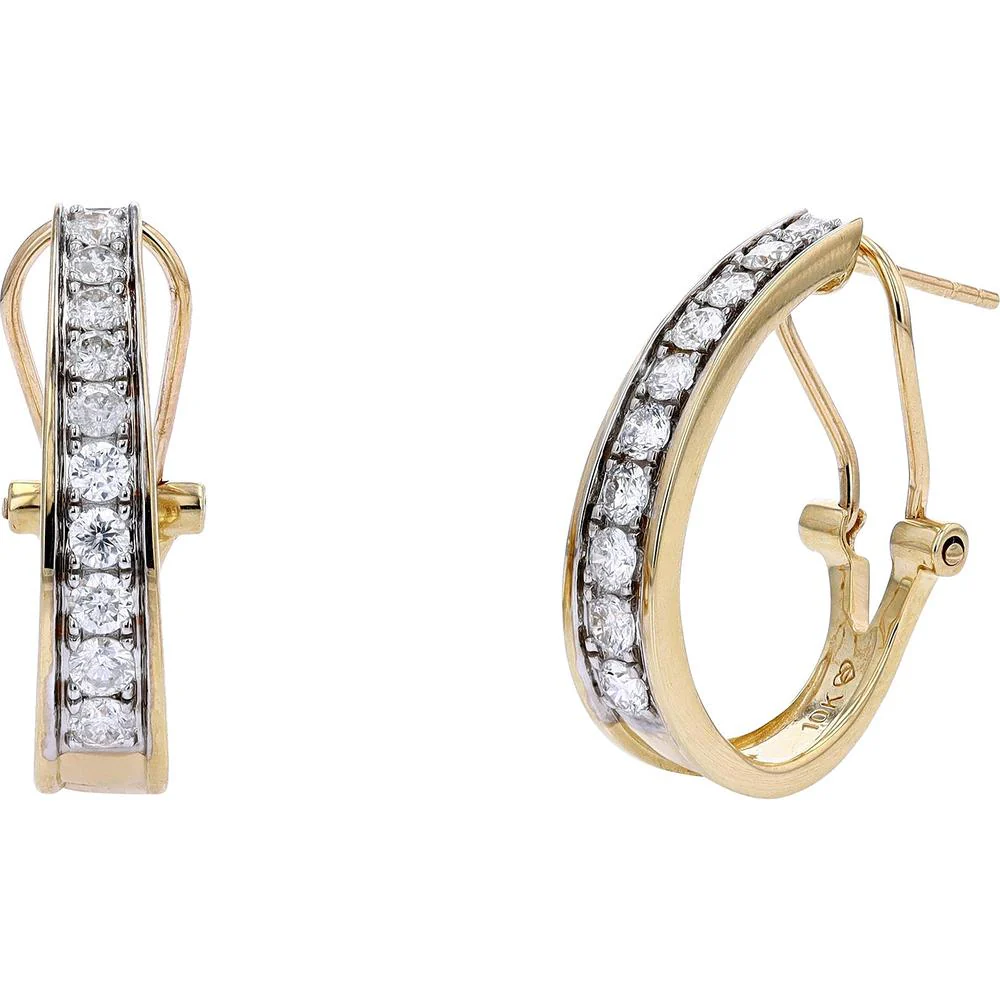 10K Yellow Gold Diamond Huggie Hoops with French Clip - 1 Carat Total Diamond Weight - Image 2