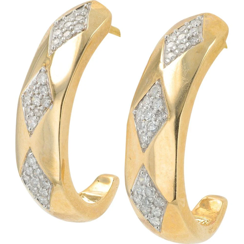10K Yellow Gold Diamond J - Hoop Earrings - 0.25 Carat Total Diamond Weight
