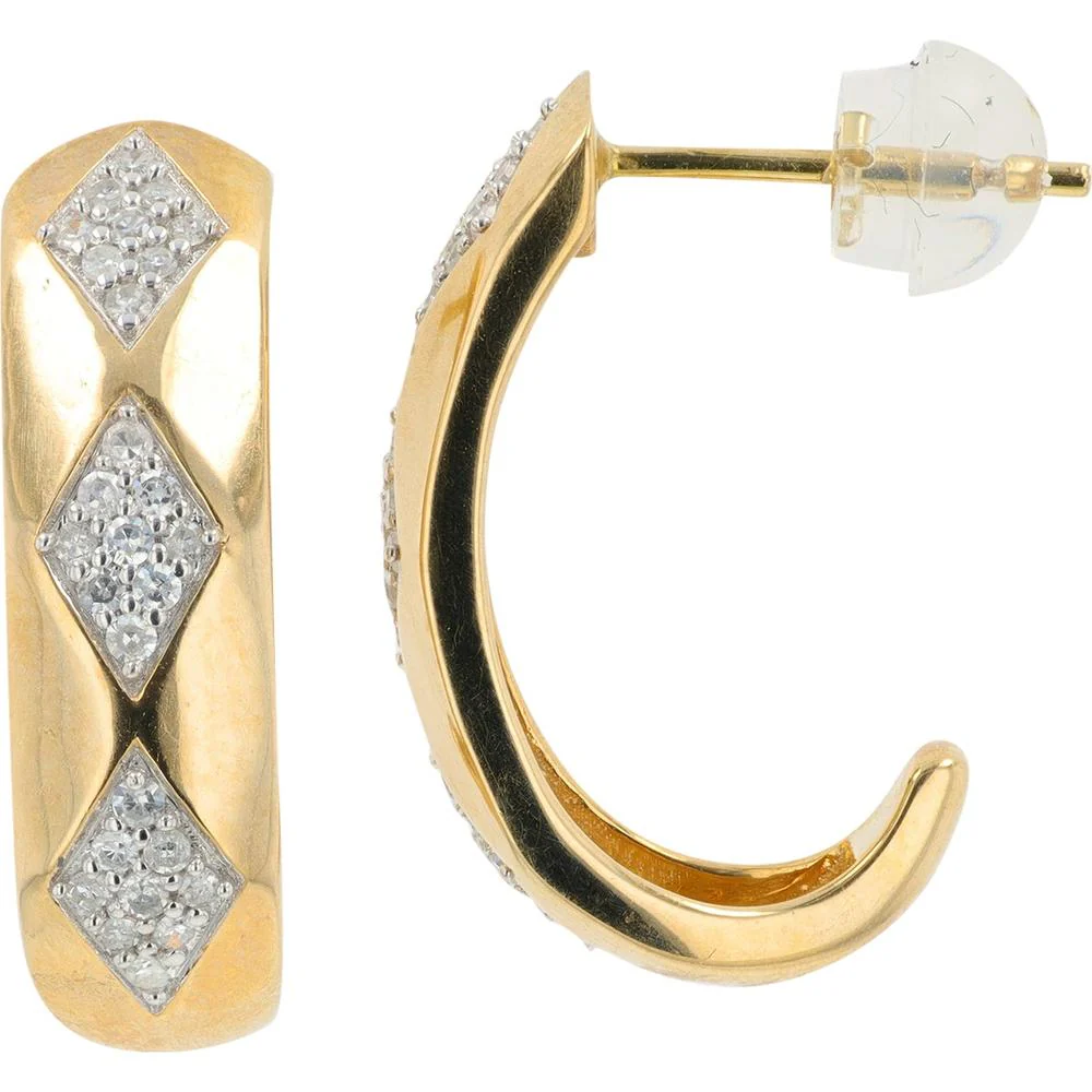10K Yellow Gold Diamond J - Hoop Earrings - 0.25 Carat Total Diamond Weight - Image 2