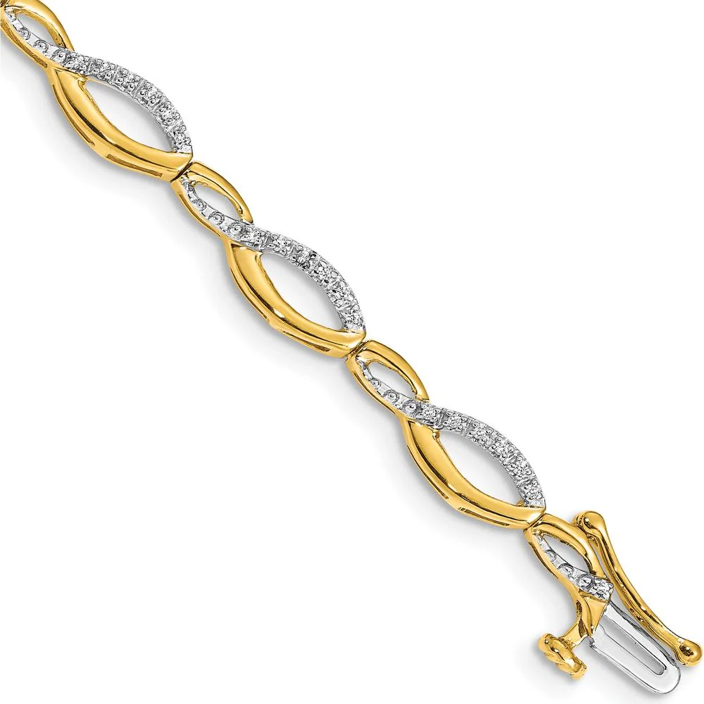 10K Yellow Gold Diamond Link Bracelet with Box Catch Clasp - 1.00 Carats Total Diamond Weight by Oro Pregiato