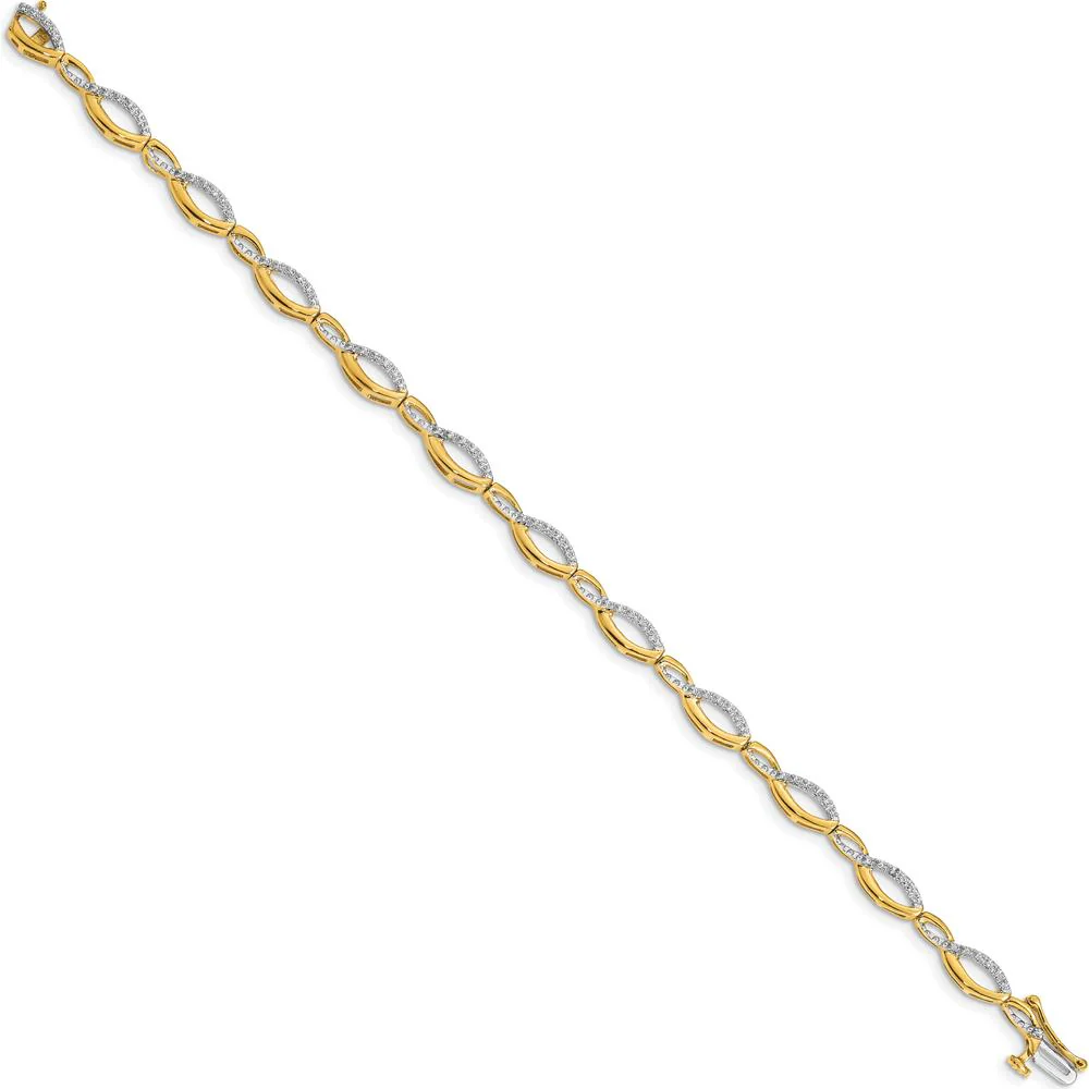 10K Yellow Gold Diamond Link Bracelet with Box Catch Clasp - 1.00 Carats Total Diamond Weight by Oro Pregiato - Image 2