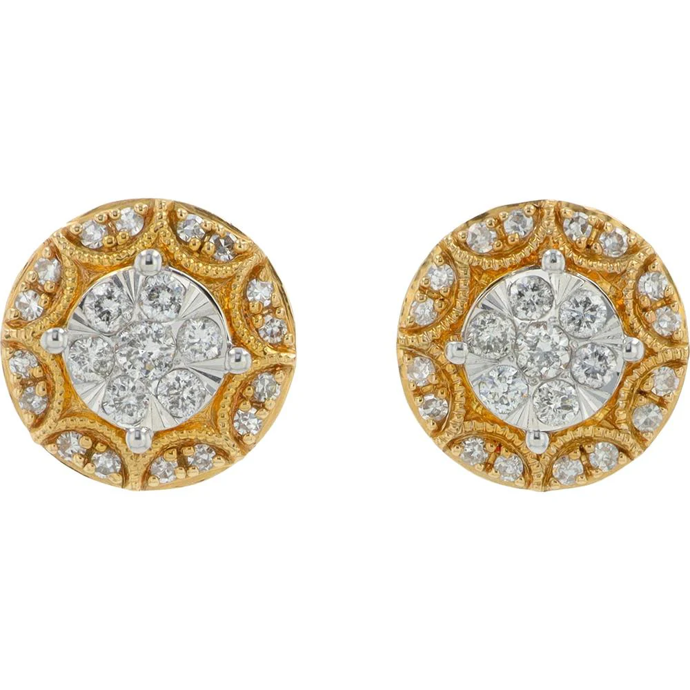 10K Yellow Gold Diamond Stud Earrings with 0.50 Carat Total Round Diamonds - Cluster Design