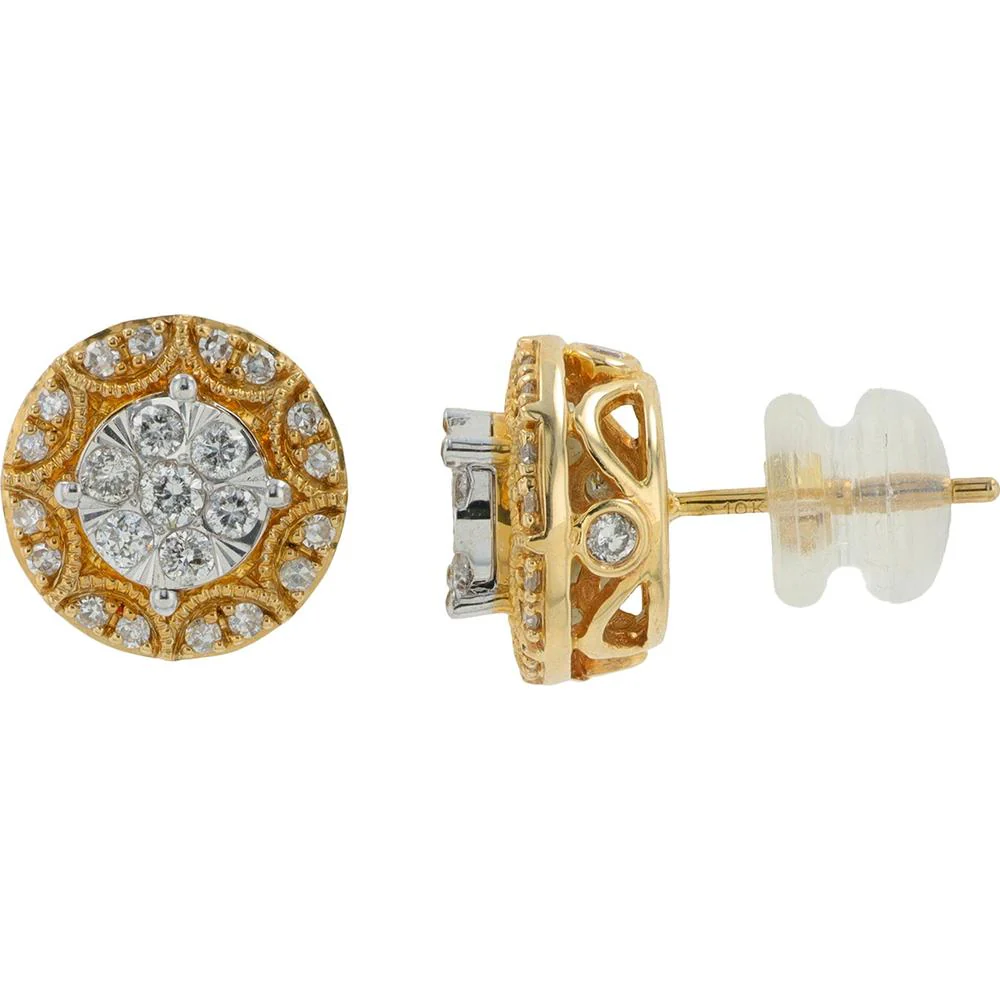 10K Yellow Gold Diamond Stud Earrings with 0.50 Carat Total Round Diamonds - Cluster Design - Image 2