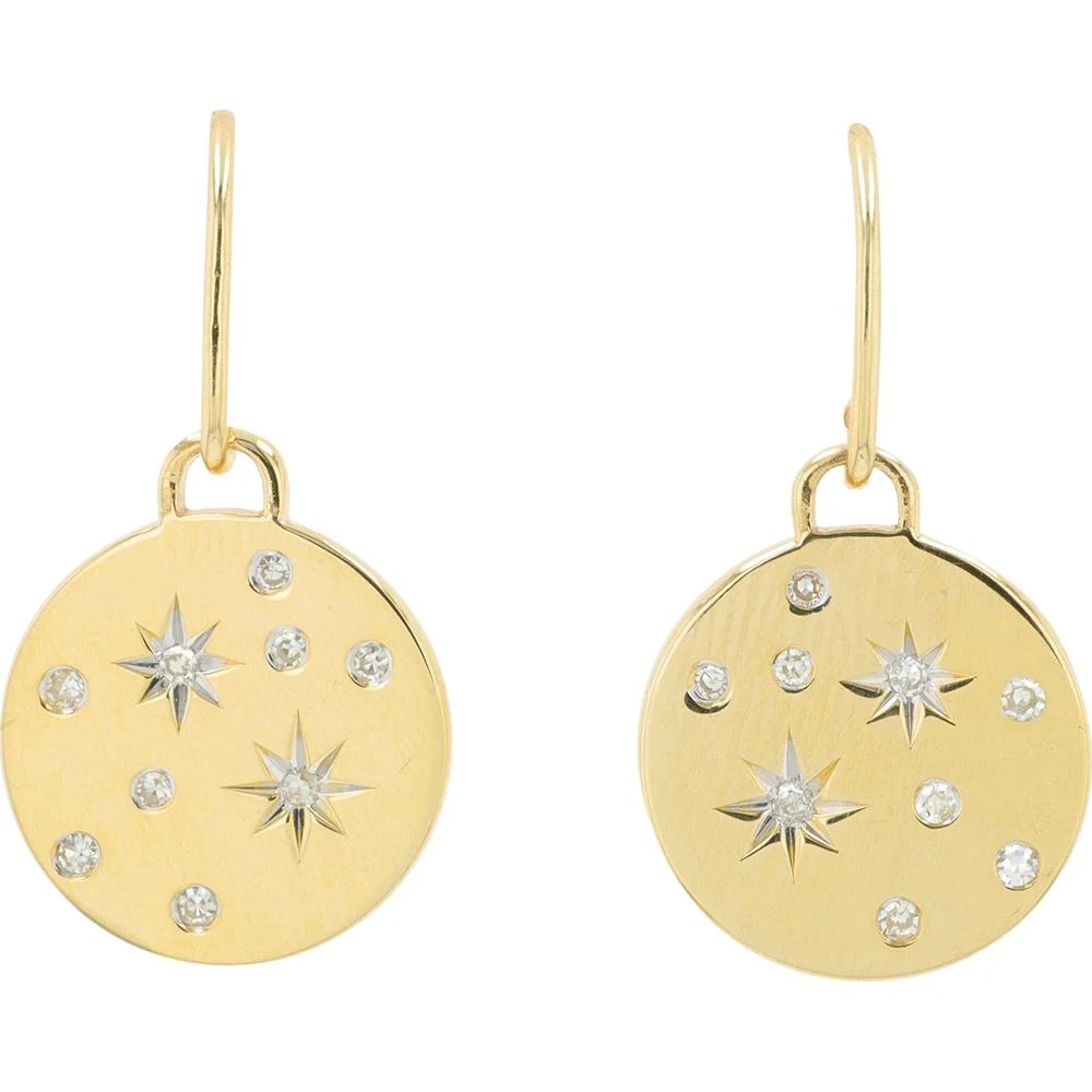 10K Yellow Gold Drop Earrings with 1/8 Carat Total Diamond Starburst Design